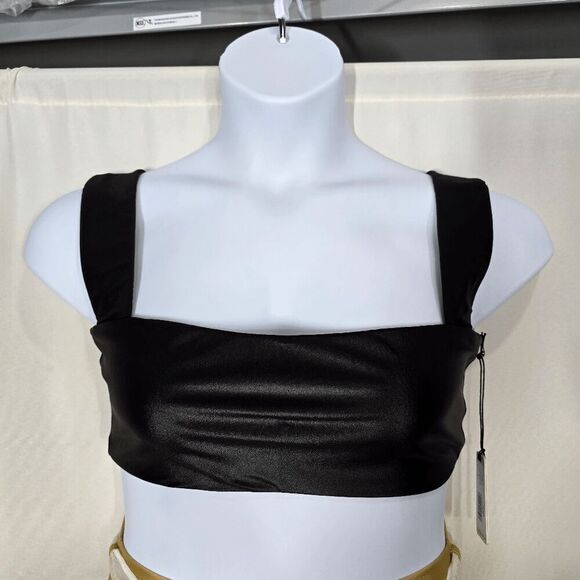 WeWoreWhat Cire Black Bandeau Wide Strap Bra Large